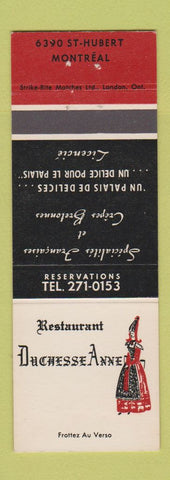 Matchbook Cover - Restaurant Duchesse Anne girlie Montreal QC