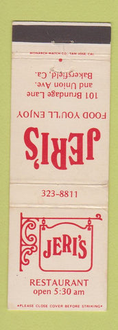 Matchbook Cover - Jeri's Restaurant Bakersfield CA WEAR