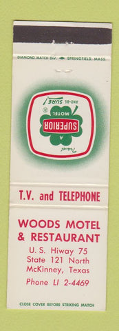 Matchbook Cover - Woods Motel Restaurant McKinney TX