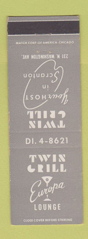 Matchbook Cover - Twin Grill Europa Lounge Scranton PA