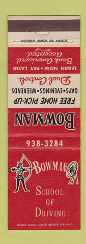 Matchbook Cover - Bowman Driving School Pasadena Reseda Torrance CA