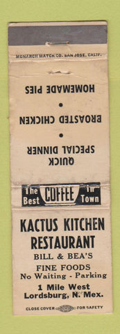 Matchbook Cover - Kactus Kitchen Restaurant Lordsburg NM WORN