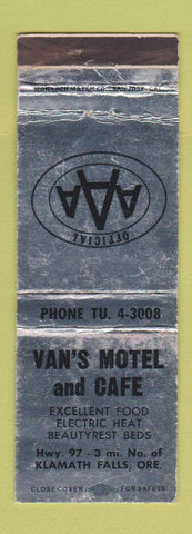 Matchbook Cover - Van's Motel Cafe Klamath Falls OR WEAR