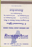 Matchbook Cover - Rockland Atlas Bank Boston MA 40 Strike
