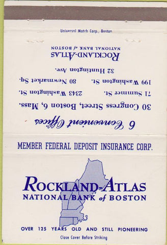 Matchbook Cover - Rockland Atlas Bank Boston MA 40 Strike