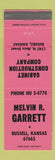 Matchbook Cover - Melvin Garrett Cabinet Russell KS PINK