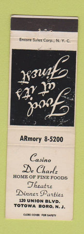Matchbook Cover - Casino De Charlz Restaurant Totowa Boro NJ