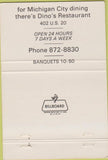 Matchbook Cover - Dino's Restaurant LaPorte IN 40 Strike