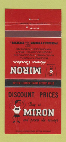 Matchbook Cover - Miron Lumber Poughkeepsie Newburgh NY 30 Strike
