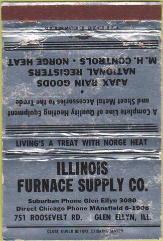 Matchbook Cover - Illinois Furnace Supply Glen Ellyn IL WEAR 40 Strike