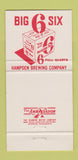 Matchbook Cover - Big 6 Hamden Beer 30 Strike