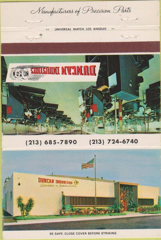 Matchbook Cover - Duncan Industries Los Angeles CA parts 40 Strike