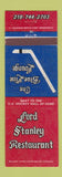 Matchbook Cover - Lord Stanley Restaurant Hockey Eveleth MN