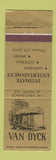 Matchbook Cover - Van Dyck Restaurant Schenectady NY