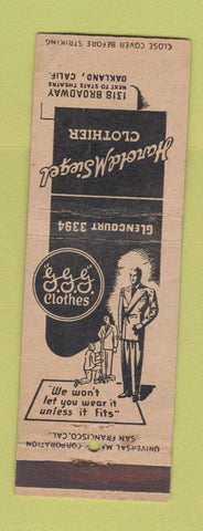 Matchbook Cover - Harold Siegel Men's Clothes Oakland CA WEAR