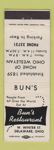 Matchbook Cover - Bun's Restaurant Delaware OH