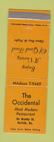 Matchbook Cover - Occidental Restaurant Norfolk VA