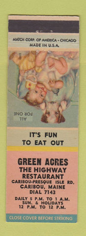Matchbook Cover - Green Acres Caribou ME WEAR