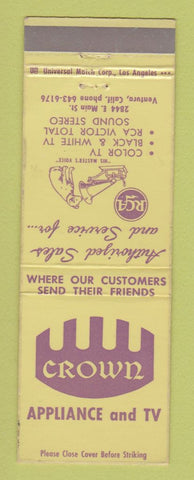 Matchbook Cover - Crown Appliance TV Ventura CA RCA