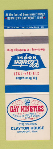 Matchbook Cover - Gay Nineties Clayton House Davenport IA