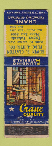 Matchbook Cover - Crane Plumbing Fixtures Denver Colorado Colfax WORN