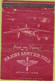 Matchbook Cover - Majors Army Air Field Greenville TX WORN 40 Strike