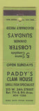 Matchbook Cover - Paddy's Clam House New York City