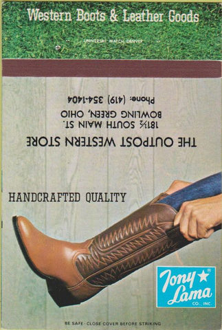 Matchbook Cover - Tony Lama cowboy boots Bowling Green OH 40 Strike