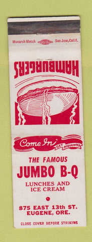 Matchbook Cover - Jumbo BQ hamburgers Eugene OR WEAR