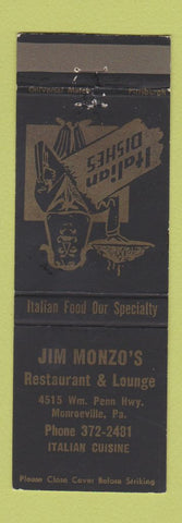 Matchbook Cover - Jim Monzo's Italian Restaurant Monroeville PA