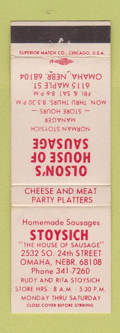Matchbook Cover - Olson's House of Sausage Omaha NE Stoysich WEAR