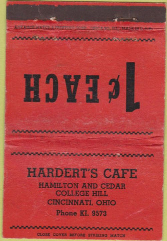 Matchbook Cover - Hardert's Cafe Cincinnati OH Advance 40 Strike