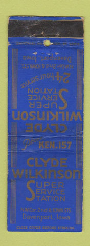 Matchbook Cover - Clyde Wilkinson oil gas Davenport IA WORN