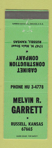 Matchbook Cover - Melvin Garrett Cabinets Russell KS GREEN