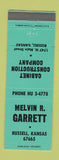 Matchbook Cover - Melvin Garrett Cabinets Russell KS TEAL