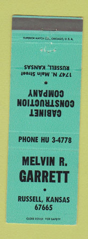 Matchbook Cover - Melvin Garrett Cabinets Russell KS TEAL