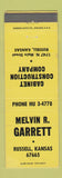 Matchbook Cover - Melvin Garrett Cabinets Russell KS YELLOW