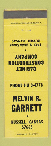 Matchbook Cover - Melvin Garrett Cabinets Russell KS YELLOW