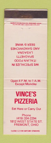Matchbook Cover - Vince's Pizza Fremont OH
