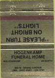 Matchbook Cover - Hogenkamp Funeral Home Lima OH 40 Strike