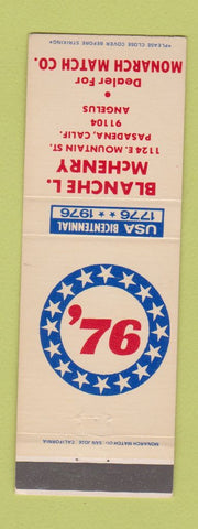 Matchbook Cover - Blanche McHenry Monarch Match Pasadena CA 1976