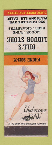 Matchbook Cover - Bill's Liquor Store Watsonville CA pinup WORN