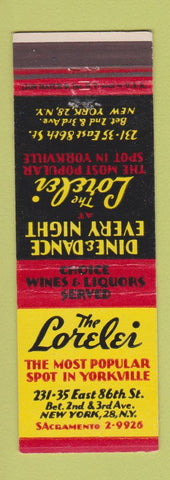 Matchbook Cover - Lorelei Restaurant New York City