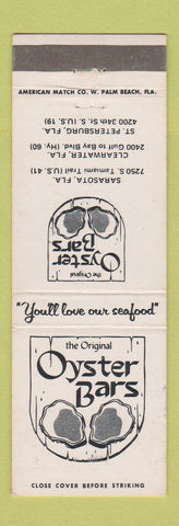 Matchbook Cover - Oyster Bars Sarasota Clearwater St Petersburg FL