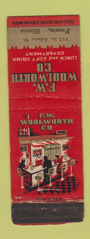 Matchbook Cover - FW Wooldworth Peoria IL POOR STRIKER TAPED