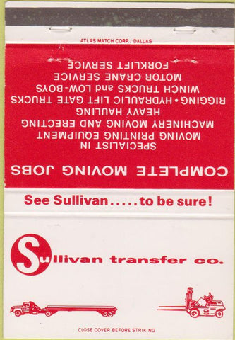 Matchbook Cover - Sullivan Transfer Co trucking Dallas TX 40 Strike