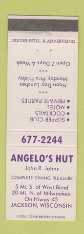 Matchbook Cover - Angelo's Hut Jackson WI