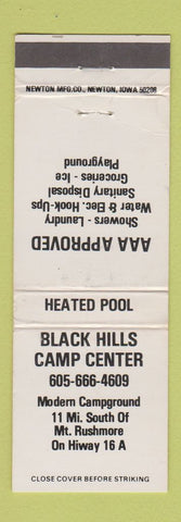 Matchbook Cover - Black Hills Camping Center Mount Rushmore SD