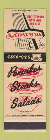 Matchbook Cover - Mandy's Restaurant Oroville CA