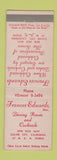 Matchbook Cover - Frances Edwards Restaurant Culver City CA